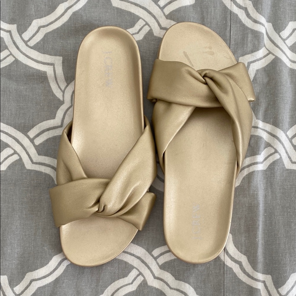 NWT J Crew Women's Gold Slide Sandals Sz 10